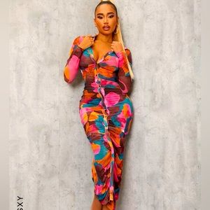 Colorblock Mesh Bodycon Dress